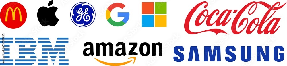 Logos of the most influential companies in the world. Microsoft, Apple ...