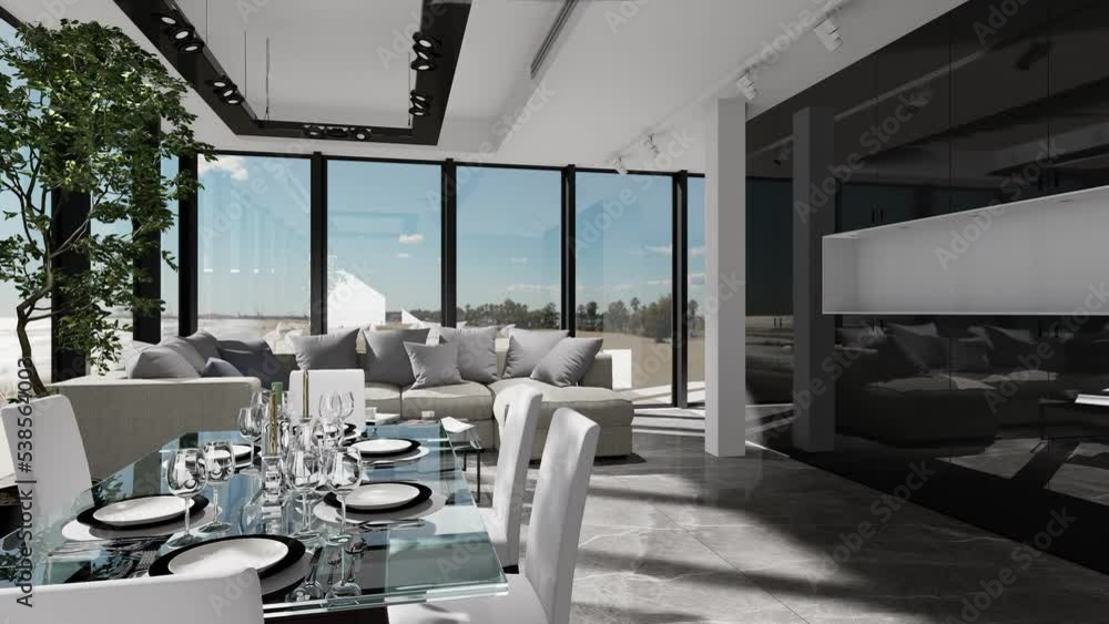 3d video rendering footage of the contemporary interior design of the ...