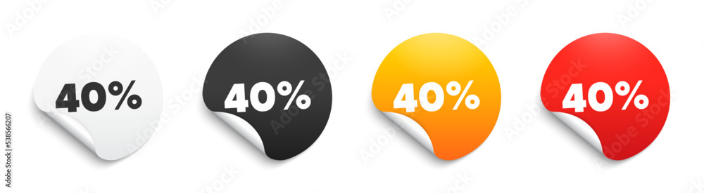 40 percent off Sale. Round sticker badge with offer. Discount offer price sign. Special offer symbol. Paper label banner. Discount adhesive tag. Vector 40 percent off Sale. Round sticker badge with offer. Discount offer price sign. Special offer symbol. Paper label banner. Discount adhesive tag. Vector