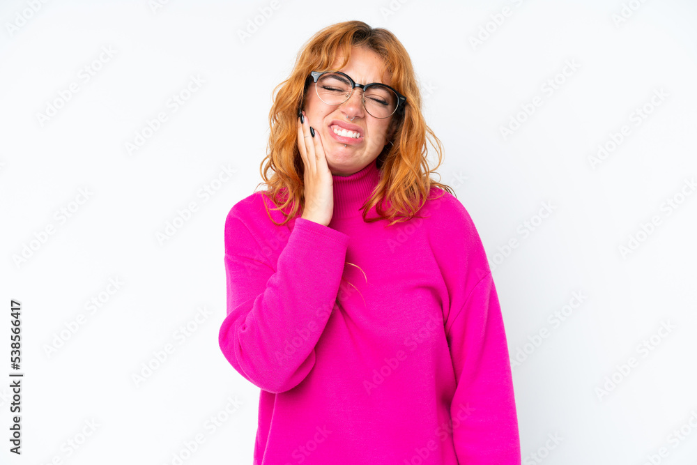 Young caucasian woman isolated on white background with toothache Young caucasian woman isolated on white background with toothache