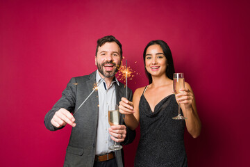 Young couple celebrating a new year's eve party
