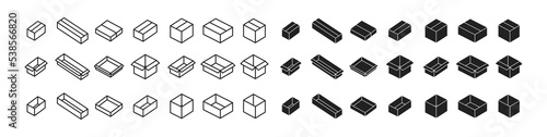 Box icon set. Open and closed, black and outline. Delivery packaking symbol. Vector EPS 10