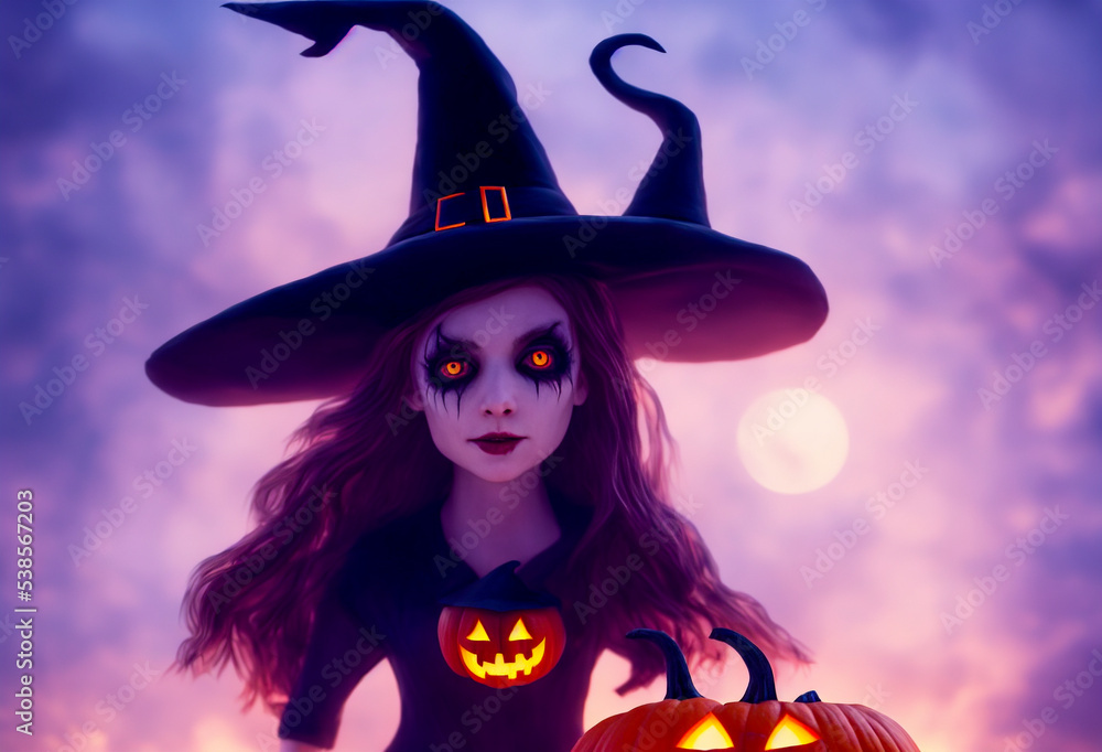 Halloween background. Fantasy witch. Abstract concept. 3d image