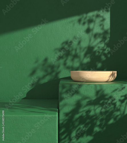 Wallpaper Mural Modern Empty Minimal Wood Podium Display Sunlight Shade Tree Shadow On Stage Shelves Green Concrete Wall Abstract Background 3d Rendering Torontodigital.ca