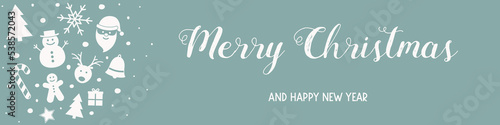 Christmas banner with decorations and wishes. Vector