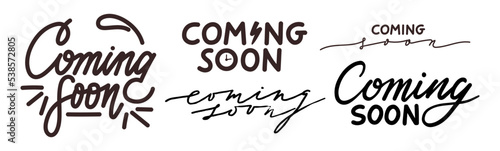 Coming soon lettering set in different styles.