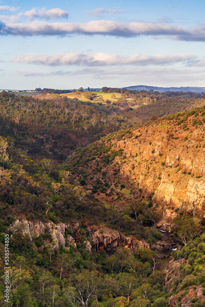 Onkaparinga River National Park canyon viewed from the lookout at sunset