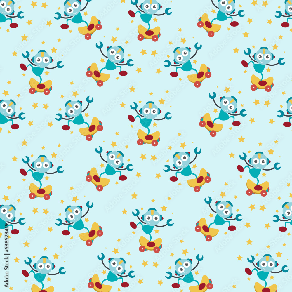Seamless pattern with various cute robots perfect for wrapping paper Seamless pattern with various cute robots perfect for wrapping paper