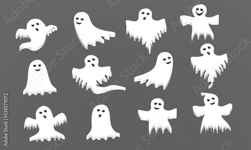 halloween party, ghosts with good face expression in 3d three-dimensional graphics, ready to ask: trick or treach? allegories for graphics on halloween party photo