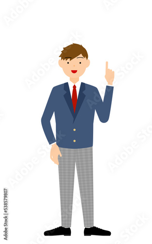 男子生徒、ブレザーの制服、指さししてアドバイスする