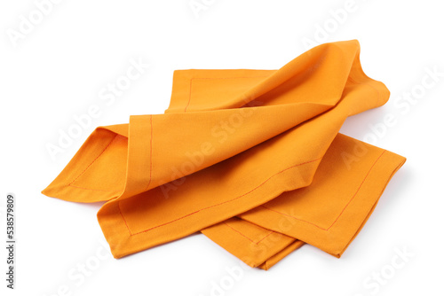 New clean orange cloth napkins isolated on white
