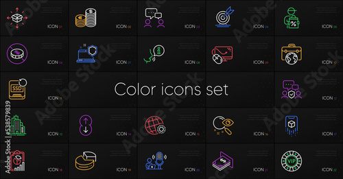 Set of World weather, Computer security and Target goal line icons. Include No cash, Search, Parcel delivery icons. Currency, Delivery discount, Computer mouse web elements. Recovery ssd. Vector