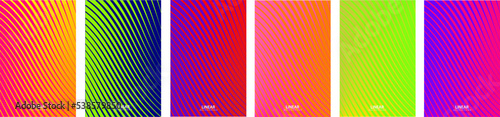 Set of modern and colourful covers. Abstract geometric backgrounds, contrasting saturated colours, fluorescent patterns.