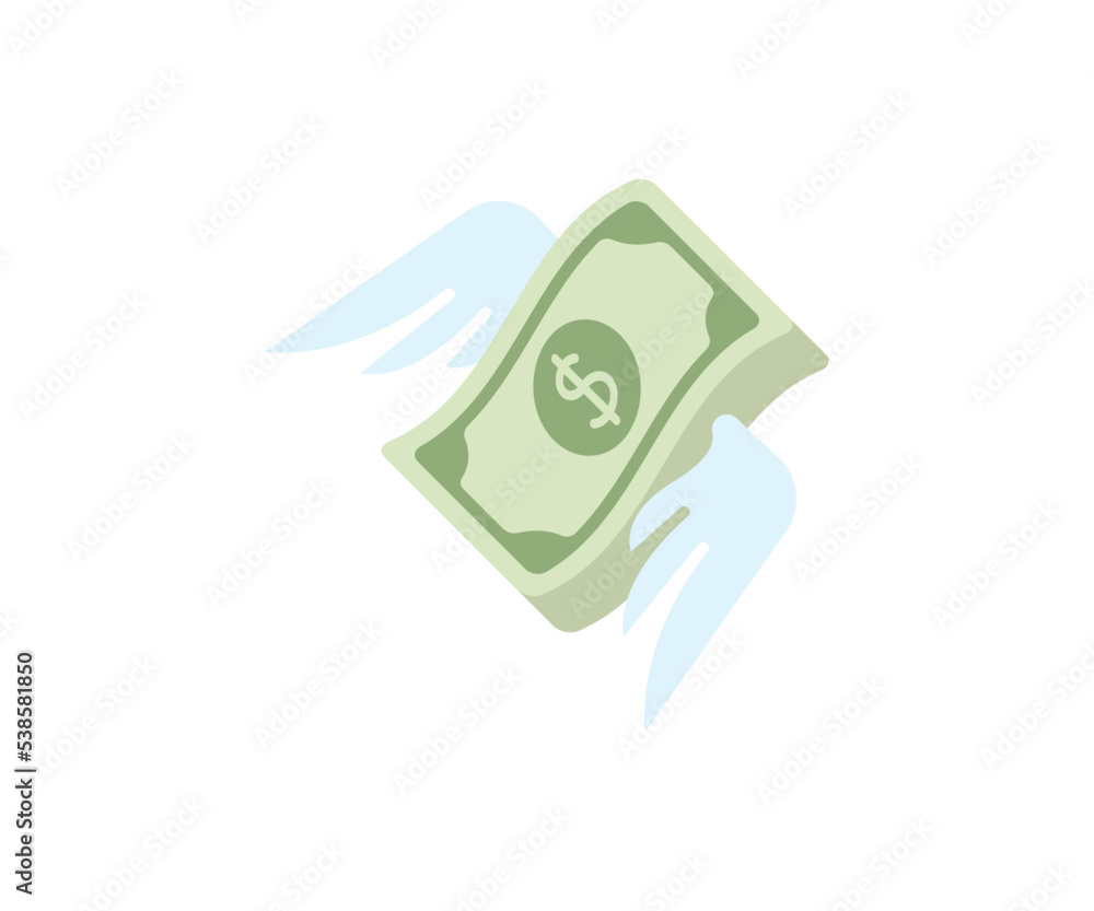 Money with Wings Vector Isolated Emoticon. Money Transfer Icon Money with Wings Vector Isolated Emoticon. Money Transfer Icon