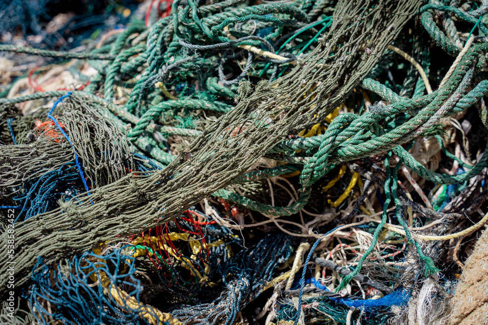 Detail view and background of used fishing nets