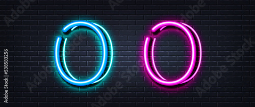 Initial letter O icon. Neon light line effect. Line typography character sign. Large first font letter. Glowing neon light element. Letter O glow 3d line. Brick wall banner. Vector photo