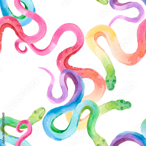 watercolor pattern snake, exotic watercolor background , snake cobra
