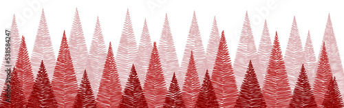 Abstract Christmas trees - transparent background. Panoramic banner. PNG illustration