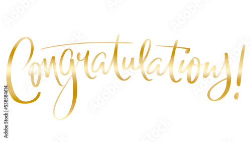 Metallic gold CONGRATULATIONS brush lettering banner on transparent background