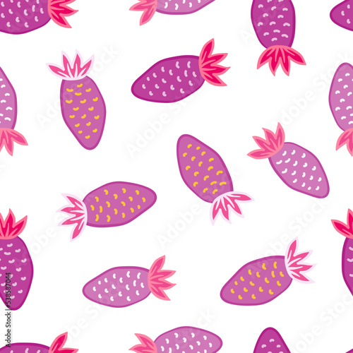 Hand drawn strawberries wallpaper.Doodle strawberry seamless pattern. Fruits backdrop.