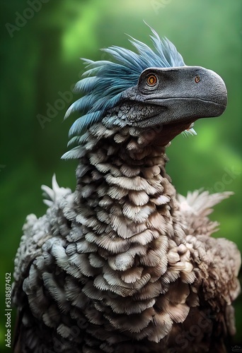 portrait of a beautiful feathered theropod dinosaur