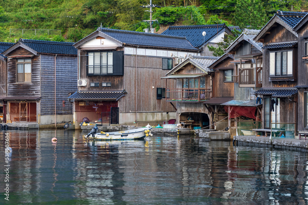 Lined up boathouses at Ine Town in Kyoto, Japan. Lined up boathouses at Ine Town in Kyoto, Japan.
