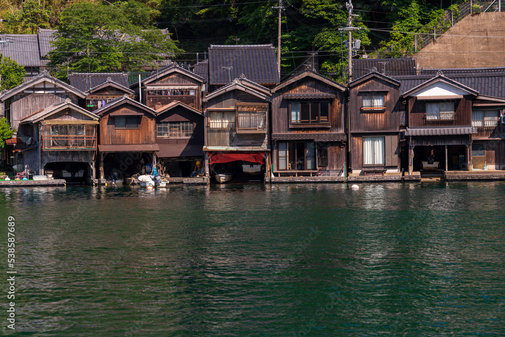 Lined up boathouses at Ine Town in Kyoto, Japan.