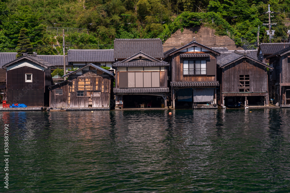 Fototapeta premium Lined up boathouses at Ine Town in Kyoto, Japan.