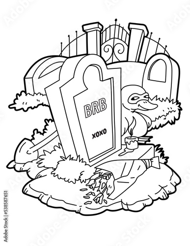 Cemetery halloween  funny  line art  coloring book 
