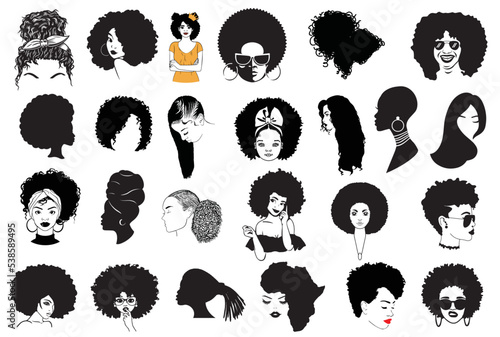 African Women Vector, Afro Queen SVG, Afro Woman SVG Bundle, African American svg, Afro Lady Vector, African Girl Cut File Set 06