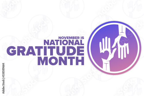 November is National Gratitude Month. Holiday concept. Template for background, banner, card, poster with text inscription. Vector EPS10 illustration.