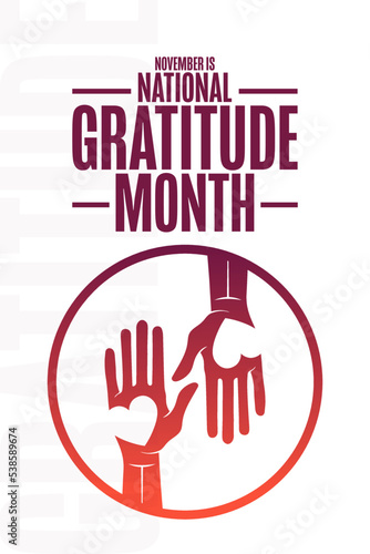 November is National Gratitude Month. Holiday concept. Template for background, banner, card, poster with text inscription. Vector EPS10 illustration. © bulgn