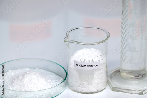 Canvas Print Sodium chloride in glass, chemical in the laboratory and industry