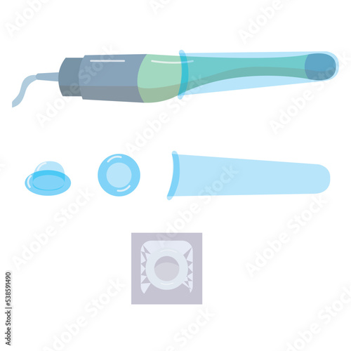 Condoms for the device of ultrasonic research. Vector illustration isolated on white background.