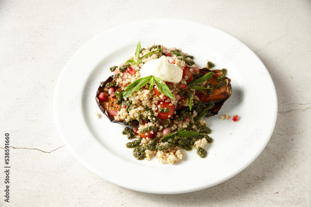 Roasted eggplant and quinoa salad