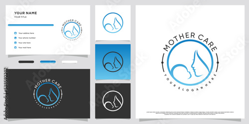 Mom and baby logo design with creative concept and business card Premium Vector