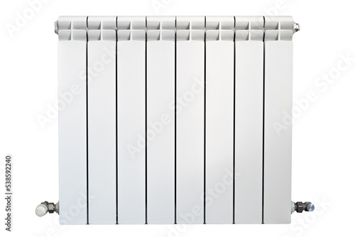 White Aluminum alloy metal heating radiator isolate on white transparent background.