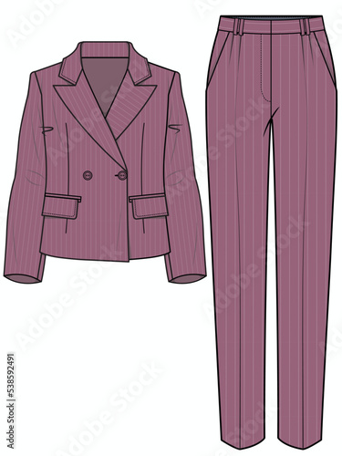 BOXY FIT PIN STRIPE WOMEN BLAZER ANDSTRAIGHT CUT PANTS CORPORATE WEAR IN EDITABLE VECTOR FILE