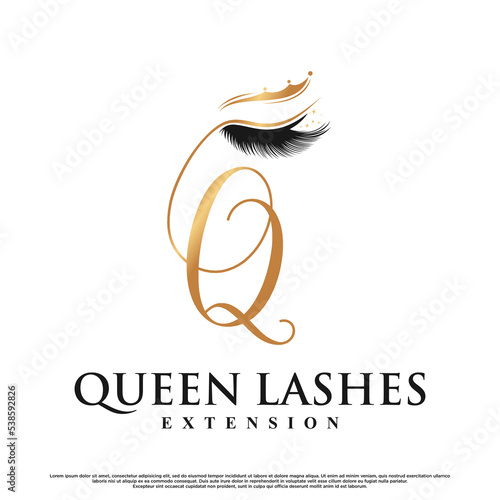Queen lashes for beauty logo design with creative unique concept Premium Vector