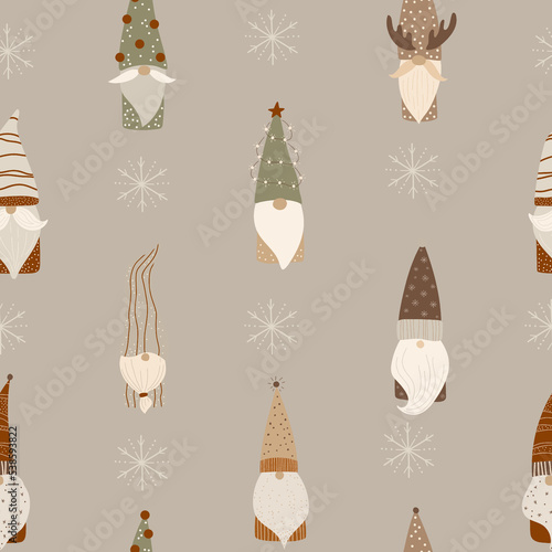 Christmas Scandinavian Gnomes pattern digital paper, for surface design, clothing