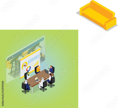 Arab Saudi Business people meeting isometric 3d vector illustration concept for banner, website, illustration, landing page, flyer, etc.