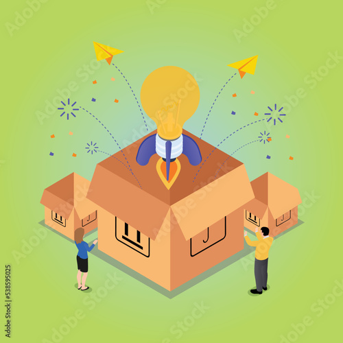 Idea, thinking outside the box isometric 3d vector illustration concept for banner, website, illustration, landing page, flyer, etc. photo