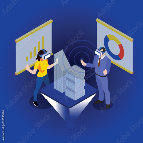 Building a city in a virtual world Experience isometric 3d vector illustration concept for banner, website, illustration, landing page, flyer, etc.