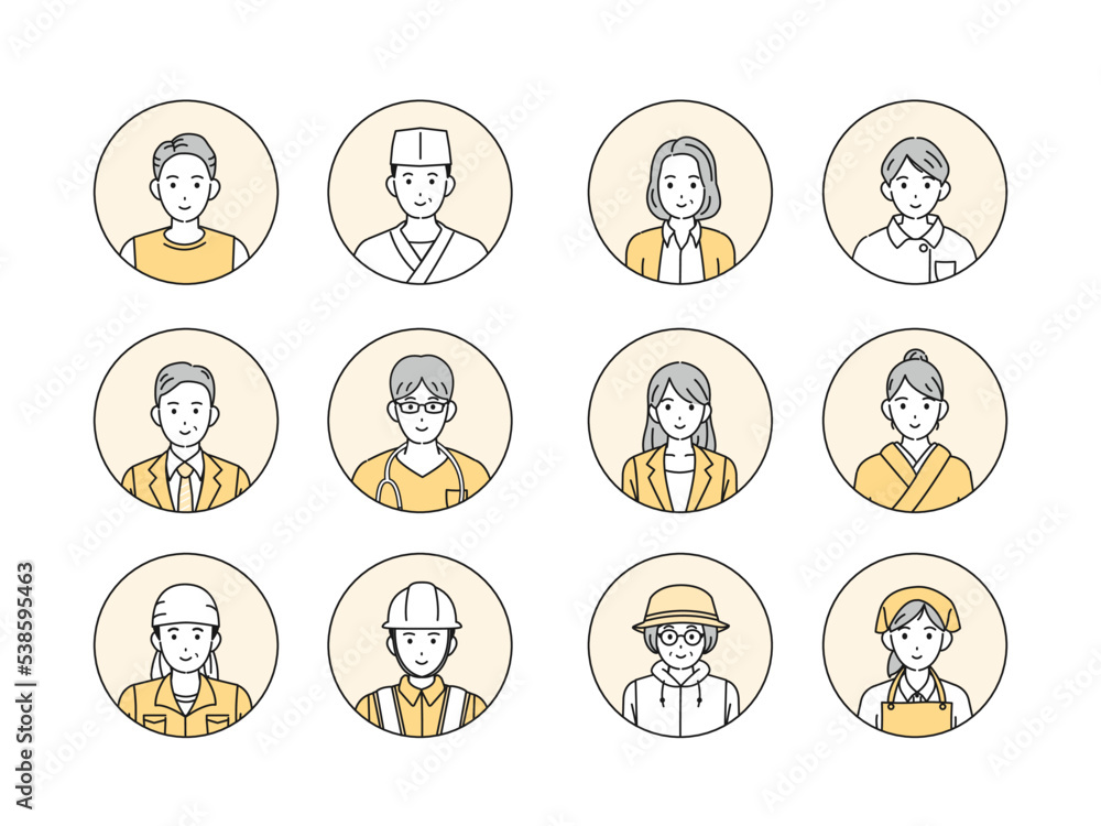 様々な職業で働く人々のアイコンセット