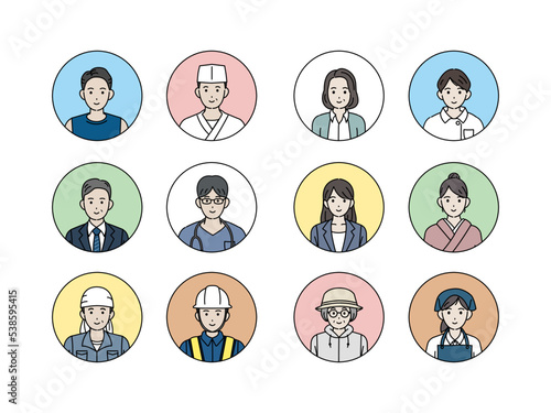 様々な職業で働く人々のアイコンセット
