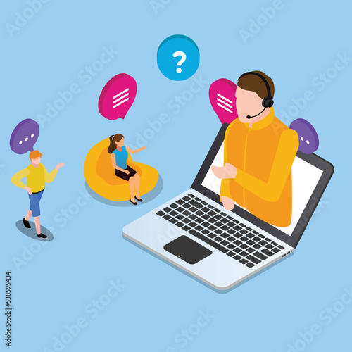 Hotline operator advises client isometric 3d vector illustration concept for banner, website, illustration, landing page, flyer, etc.