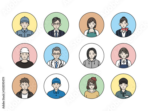 様々な職業で働く人々のアイコンセット
