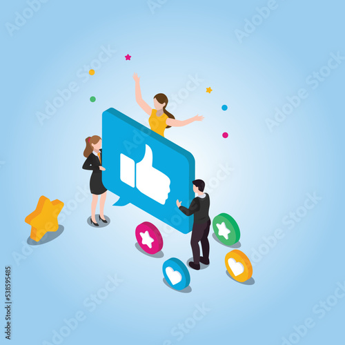 Customers showing like isometric 3d vector illustration concept for banner, website, illustration, landing page, flyer, etc.