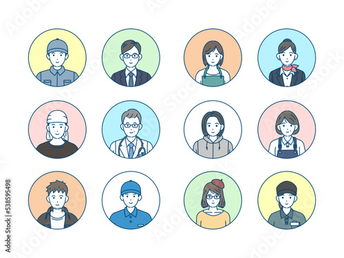 様々な職業で働く人々のアイコンセット
