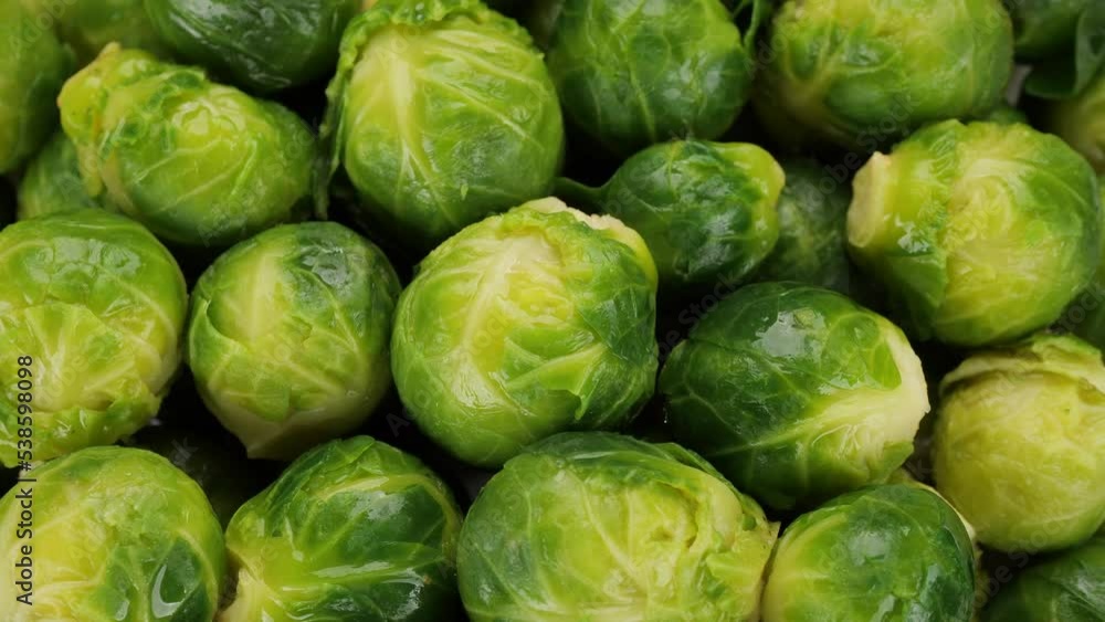 Brussels sprout top view, rotation. Healthy vegan food concept Brussels sprout top view, rotation. Healthy vegan food concept